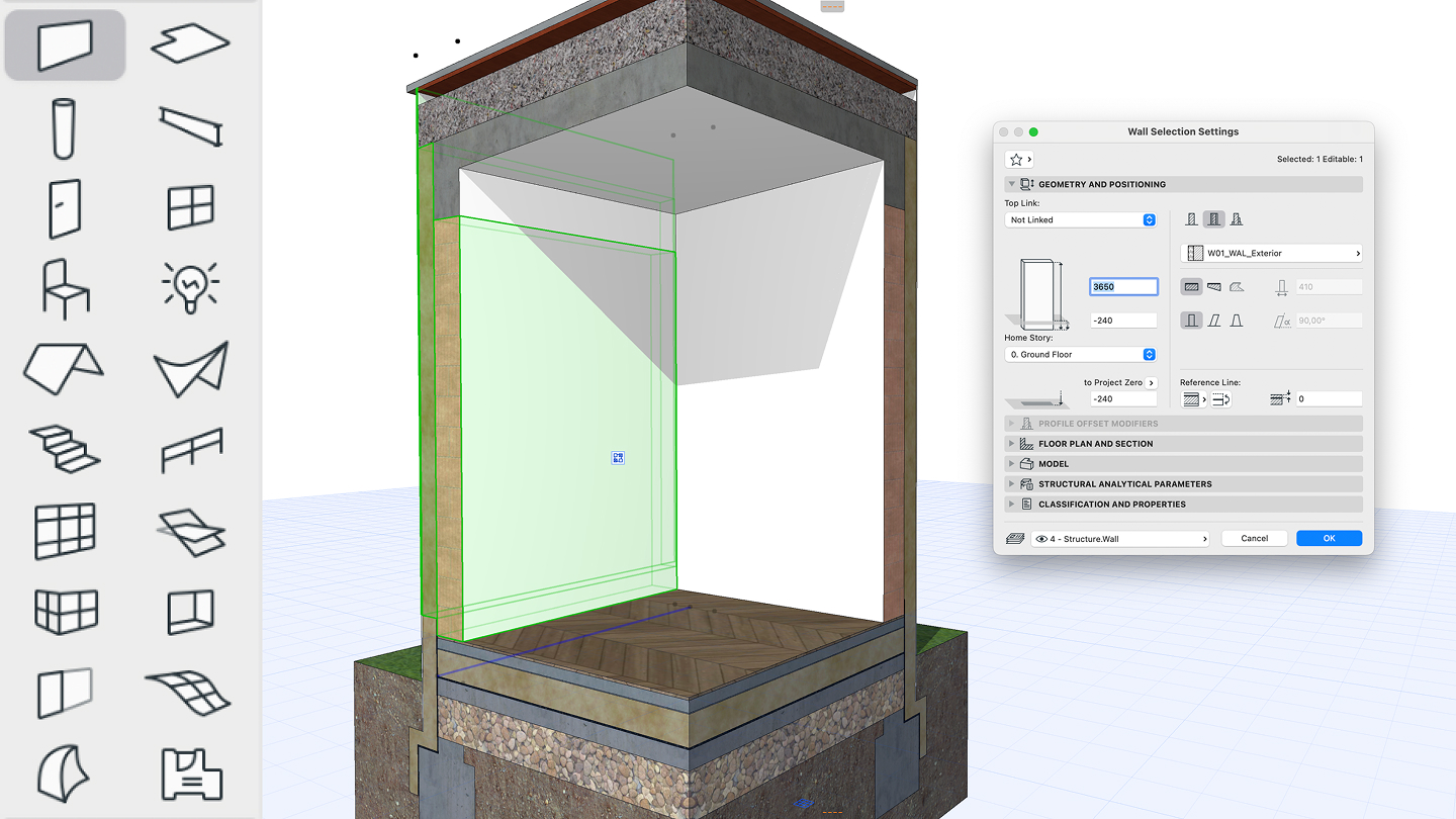 Interfaz de Archicad — diseño BIM 3D con herramientas de modelado y documentación